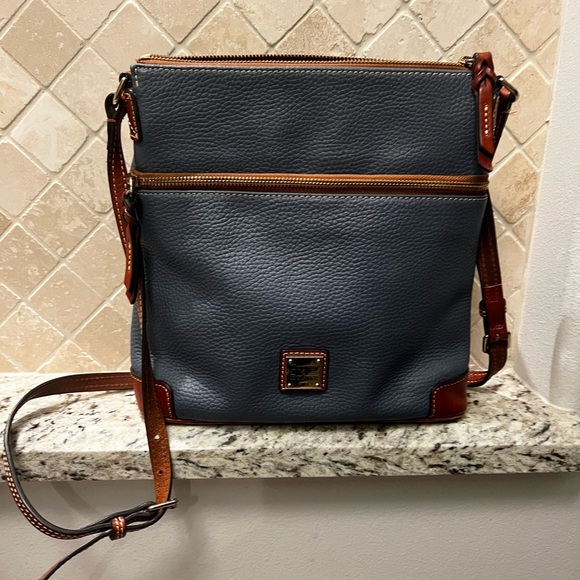 Dooney & Bourke Pebbled Leather Blue and Chestnut Crossbody and Wallet Set - Picture 2 of 12